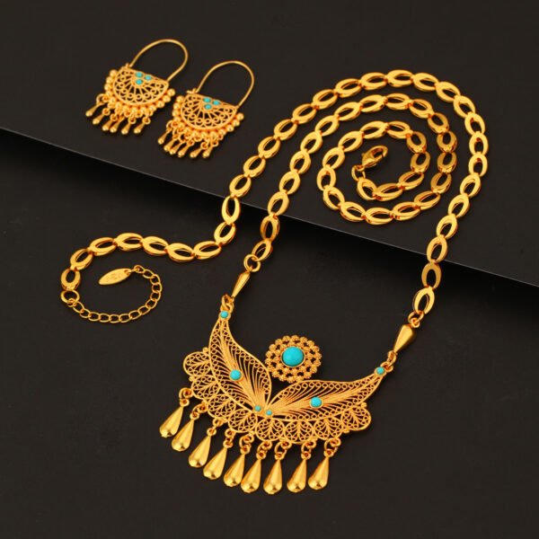 Elegant 3-Piece Women's Jewelry Set – 18K Gold-Plated Water Droplet Tassel Necklace and Earrings – Stylish & Personalized, Perfect for Daily Wear, Parties, and Gifting