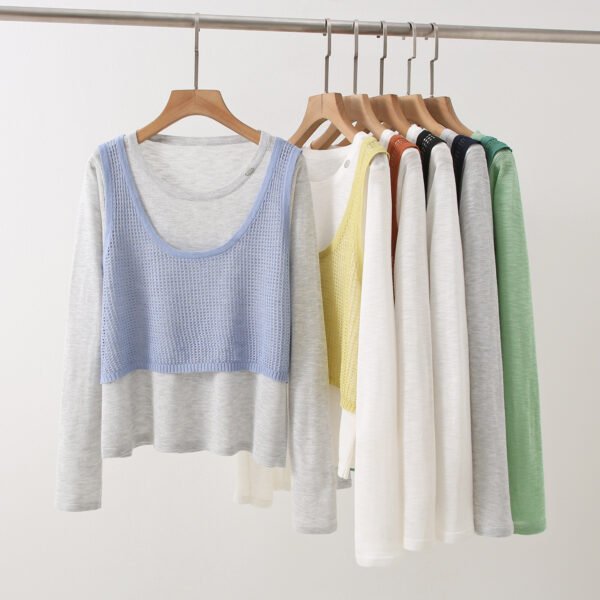 Women's Fashionable Layered Look Knit Sweater – Fake Two-Piece Design for Fall & Winter