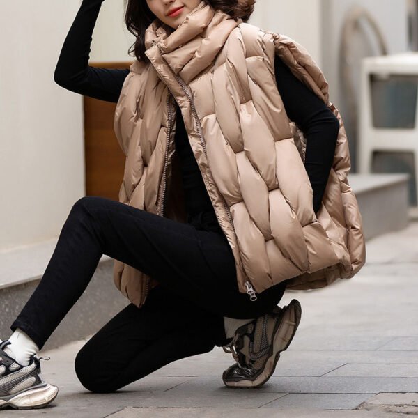 Sleeveless Down-Inspired Cotton Vest for Women – Trendy Stand Collar Outerwear