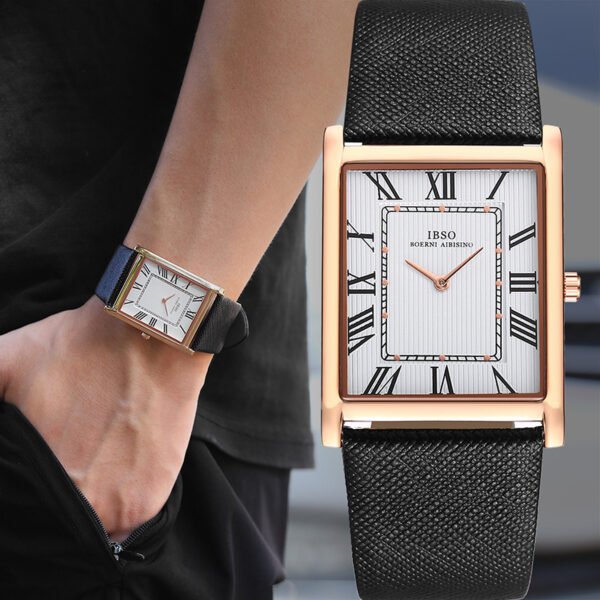 Modern Luxury Square Watch with Quartz Movement and Leather Strap