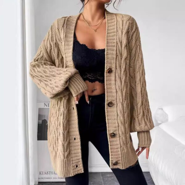 Women’s Button-Down Knit Sweater Jacket – V-Neck Long Sleeve Cardigan