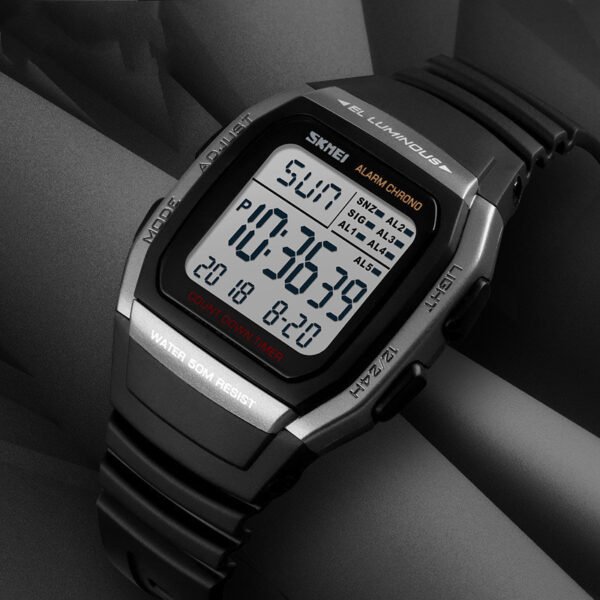 Men’s Square Sports Digital Watch with Dual Time & Multi-Features