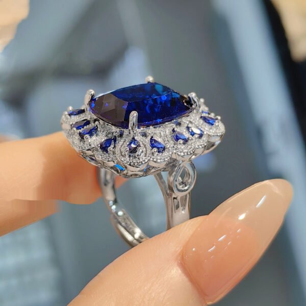 European & American Style Royal Blue Simulated Gemstone Ring – Elegant Fashion Jewelry for Women