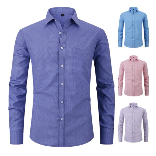 Solid Color Long Sleeve Plaid Shirt for Men – Polo Neck Office Shirt