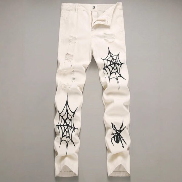 High Street-Inspired Loose Fit Straight Pants with American Spider Print