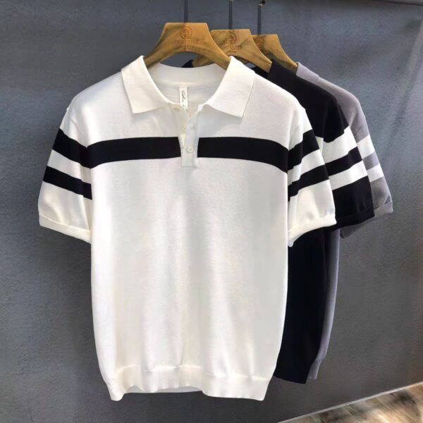 Casual Knit Polo Shirt with Lapel Collar – Short Sleeve Sweater Style Top