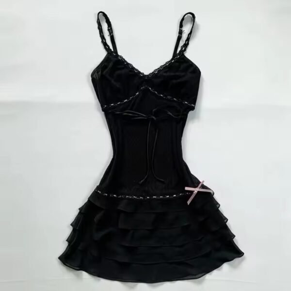 French-Inspired Summer Dress for Women – Bow Tie V-Neck, Fitted Waist & Flowy Skirt