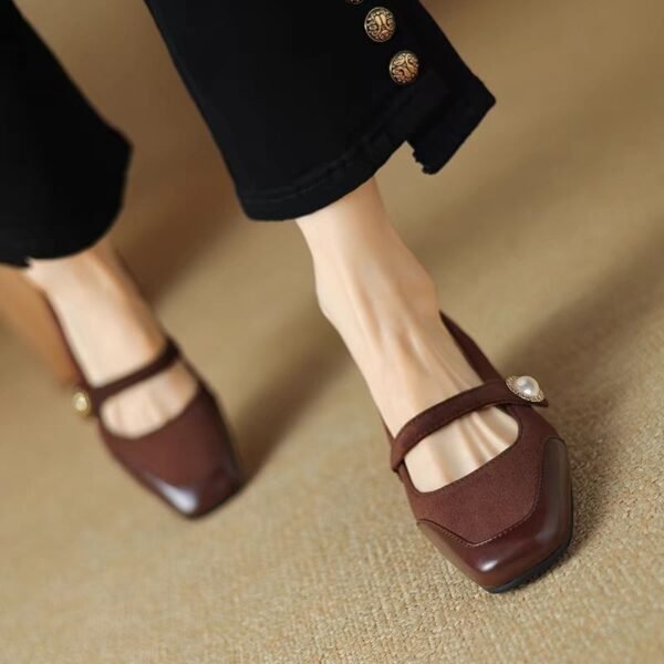 Stylish Women's Suede Flats with Chunky Low Heels – Low-Cut Comfortable Shoes