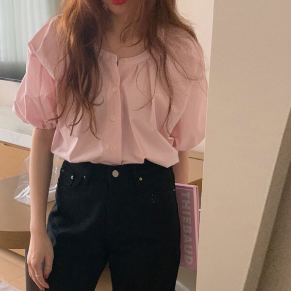 Vintage Style Multi-Button Blouse for Women – Flowy & Figure-Flattering Design