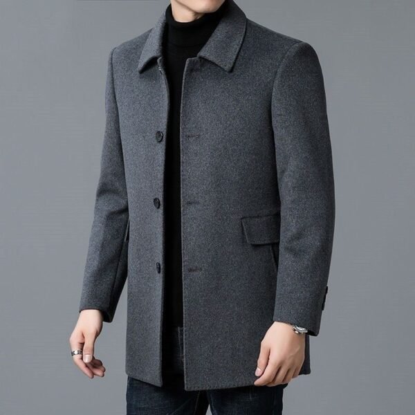 Versatile Men's Mid-Length Wool Jacket – Double-Sided Lapel Coat for Year-Round Wear