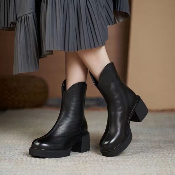 Women’s Thick-Heel Martin Boots for Autumn and Winter – Real Soft Leather, High Heel, Stylish & Comfortable