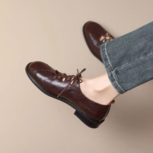 Vintage-Inspired Hollow Leather Shoes for Women – Low-Cut Lace-Up British Style