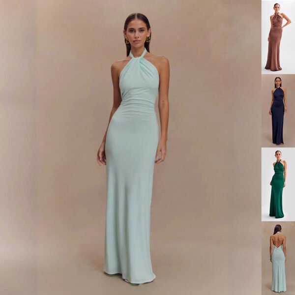 Elegant Backless Halter Bodycon Dress for Women – Waist-Slimming Maxi Dress for Party or Clubwear