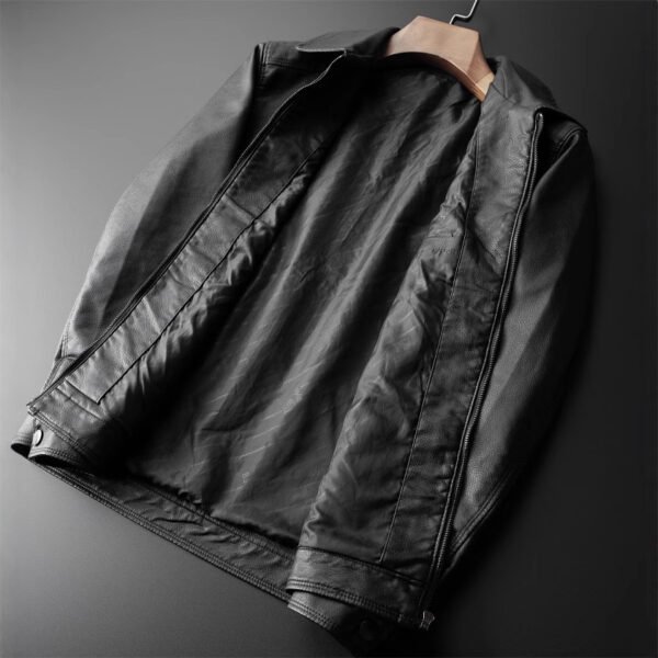 Men’s Faux Leather Stand Collar Jacket – Stylish Slim Fit Moto Outerwear
