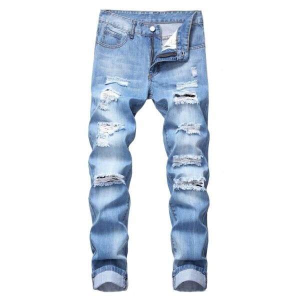 Men's Rigid Denim Jeans with Ripped Details – Slim Straight Fit