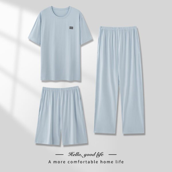 Men’s Lightweight Modal 3-Piece Pajama Set – Short Sleeve Top, Trousers & Robe for Spring and Summer Loungewear