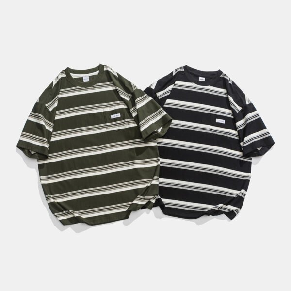 Striped Casual T-Shirt with Front Pocket and Round Neck – Comfy Everyday Wear
