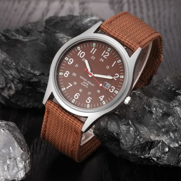 Men’s Military Watch with Fabric Strap – Army-Style Tactical Watch with Calendar Display