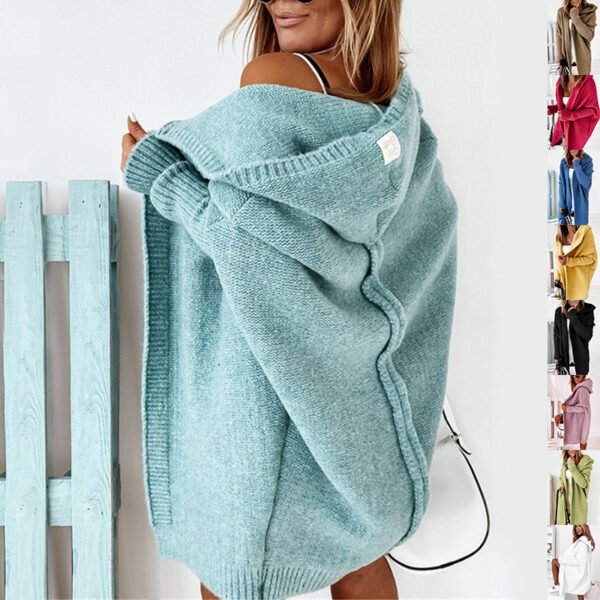 Women's Oversized Batwing Sleeve Hooded Cardigan – Loose Fit Solid Color Knit Sweater Jacket
