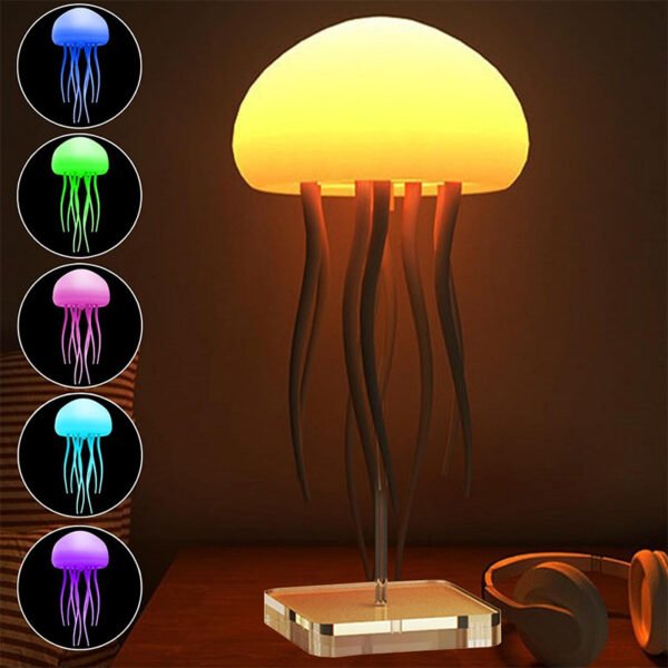 LED Jellyfish Mood Lamp – Portable Night Light with Realistic Floating Jellyfish, Smart Table Lamp for Bedroom, Bedside, or Desk Decor