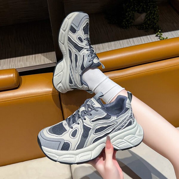 Women's Gray Mesh Platform Sneakers – Breathable Thick-Soled Casual Shoes