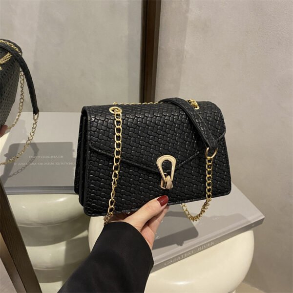 Women’s Vintage Woven Mini Crossbody Bag with Lock – Elegant Small Square Purse