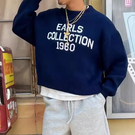 Women's Round Neck Letter Print Sweater – Autumn Winter Knit Pullover in European & American Style