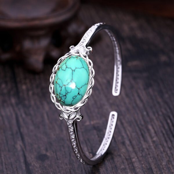 Adjustable Women’s Bracelet with S925 Silver Plating and Turquoise Inlay