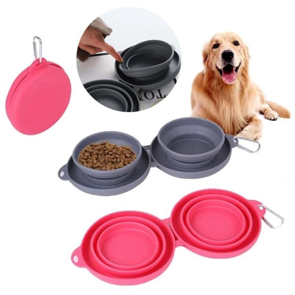 Collapsible Silicone Double Pet Bowl – Portable Food & Water Feeder for Dogs & Cats | Foldable Travel Bowl for Pets