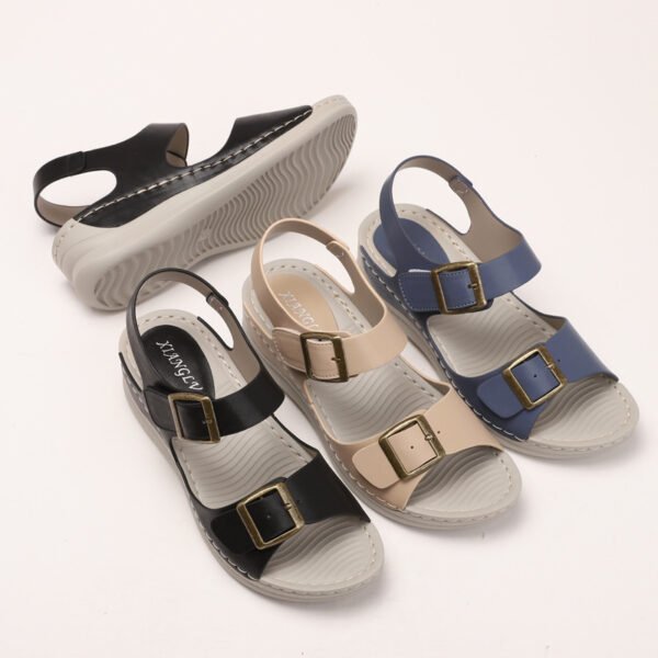 Women's Casual Wedge Sandals – Thick Sole Velcro Strap Beach & Travel Shoes