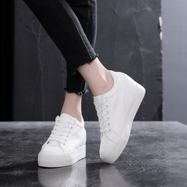 Women's White Platform Canvas Sneakers – Soft Leather & Hidden Height-Increasing Insole