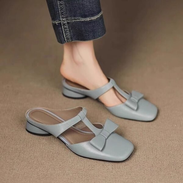Elegant French-Inspired Half Slippers for Women – Closed Toe with Bow Accent