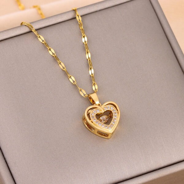 Double Layer Heart Necklace for Women – Rhinestone Titanium Steel Pendant – Romantic Valentine's Day Gift & Fashion Jewelry