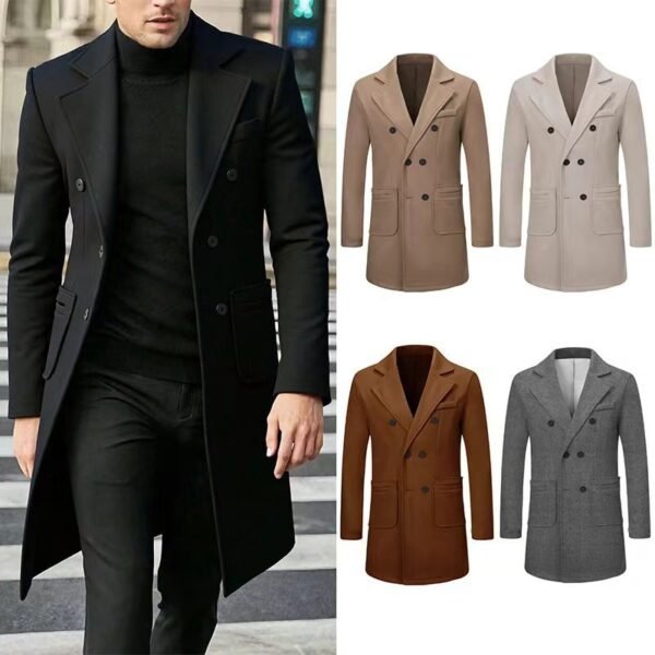 Men’s Casual Wool Blend Trench Coat – Stylish Long Woolen Overcoat for Fall & Winter